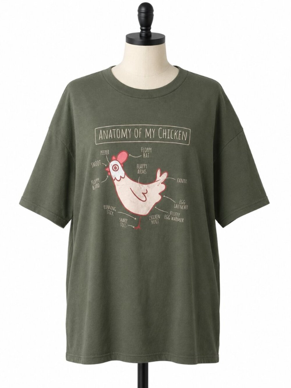 Olive Green Anatomy of My Chicken Graphic Tee Farmhouse Humor Size L